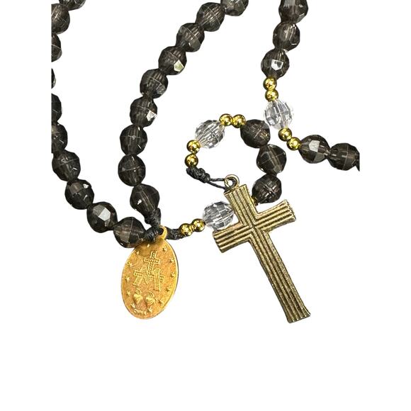 Black Glass Rosary 10 inches around and 15 inches in full length - Picture 4 of 5